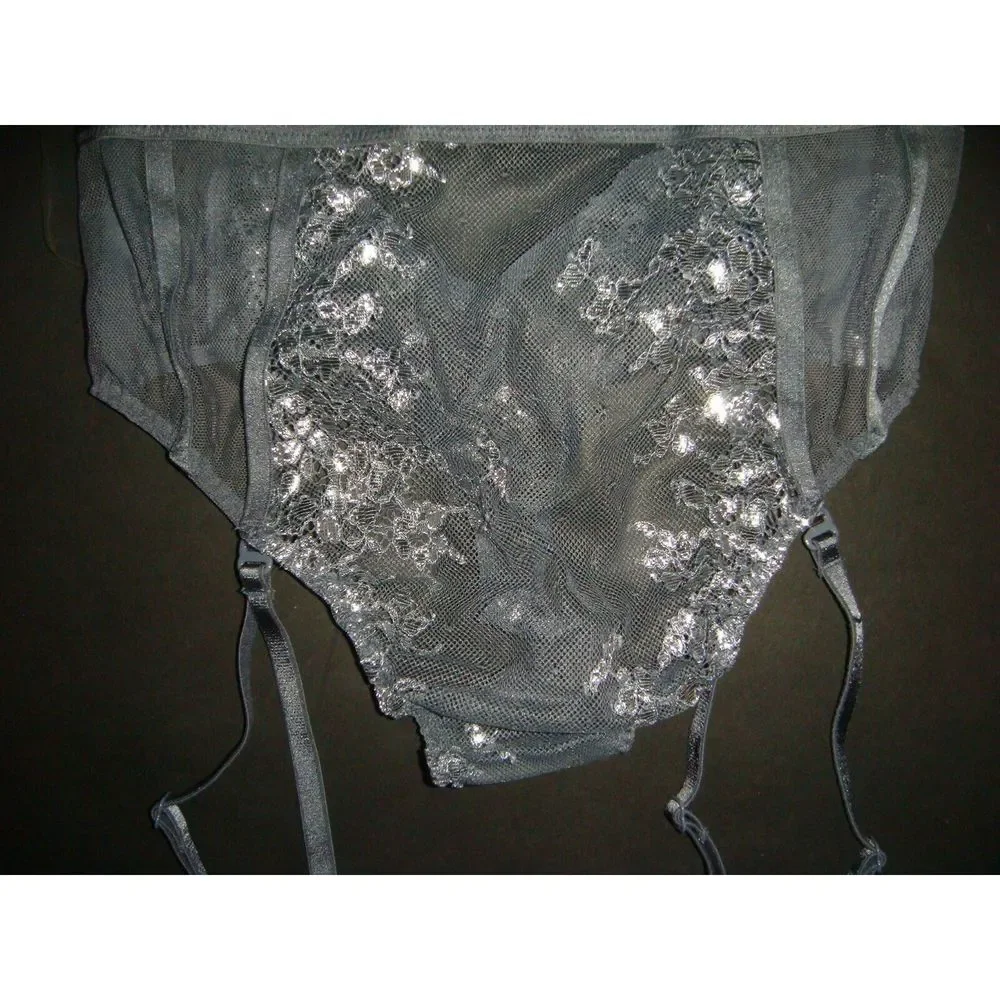NWT Victoria's Secret 32B,32C garter TEDDY one-piece GRAY SILVER foil VERY SEXY